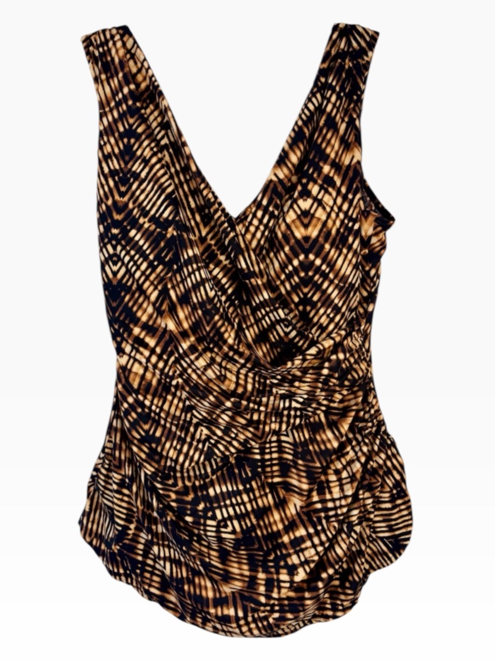 LANDS' END BROWN SARONG WRAP Front One Piece Swimsuit Size:14